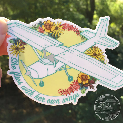 She Flies Cessna high wing airplane sticker